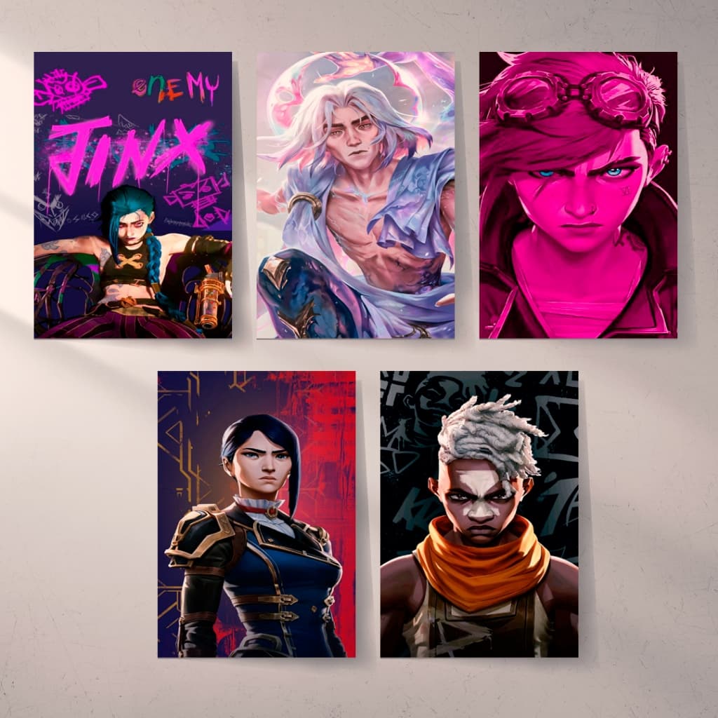 Kit 5 Placas Decorativas Arcane 15X20CM Quadro Decorativo Série League Of Legends Quarto Sala Anime