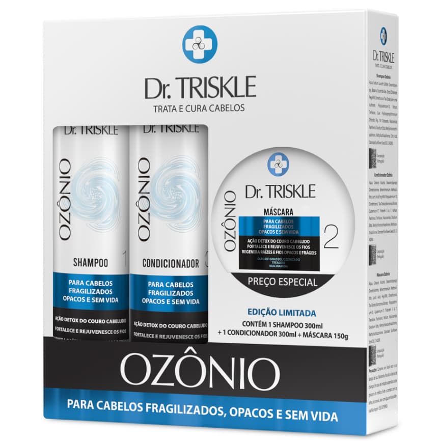 Kit Dr. Triskle Ozônio Detox Shampoo 300ml Condicionador 300ml Máscara Fortalecimento Brilho 150g