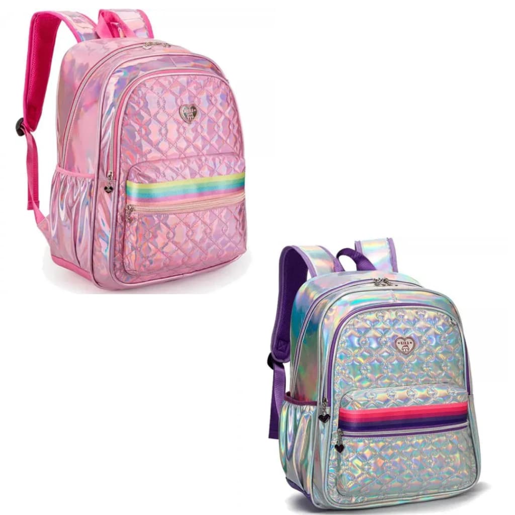 Mochila Escolar Feminina Juvenil  Holográfico - KIKA