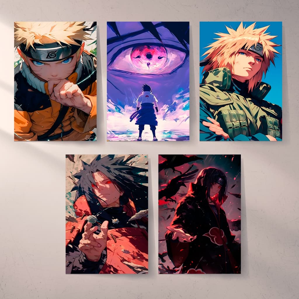 Kit 5 Placas Decorativas Naruto Animes 15X20CM Quadro Decorativo Quarto Sala Gamer Sasuke Madara