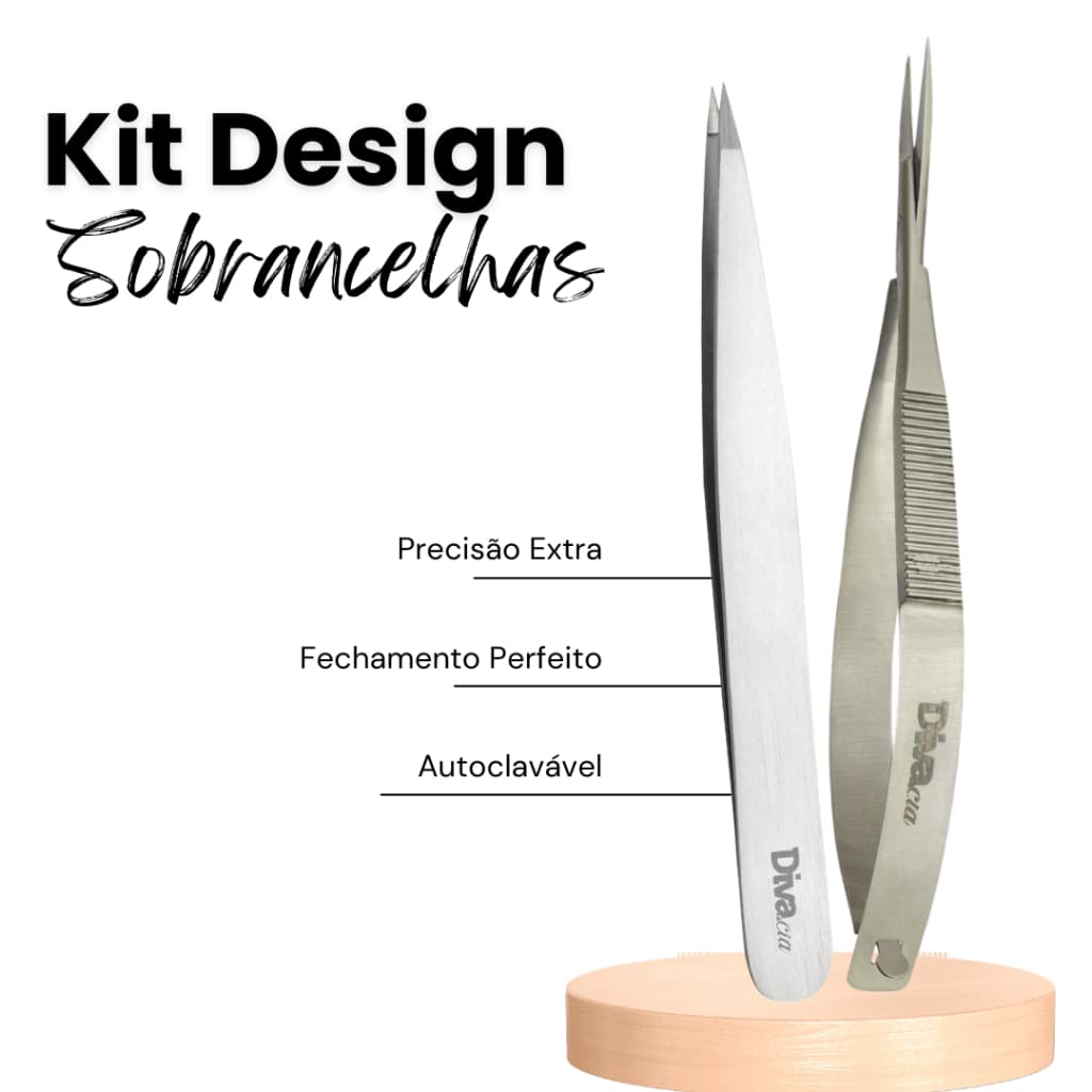 Kit Pinça para Sobrancelhas Ponta Fina com Tesoura para Sobrancelhas Profissional Autoclavável