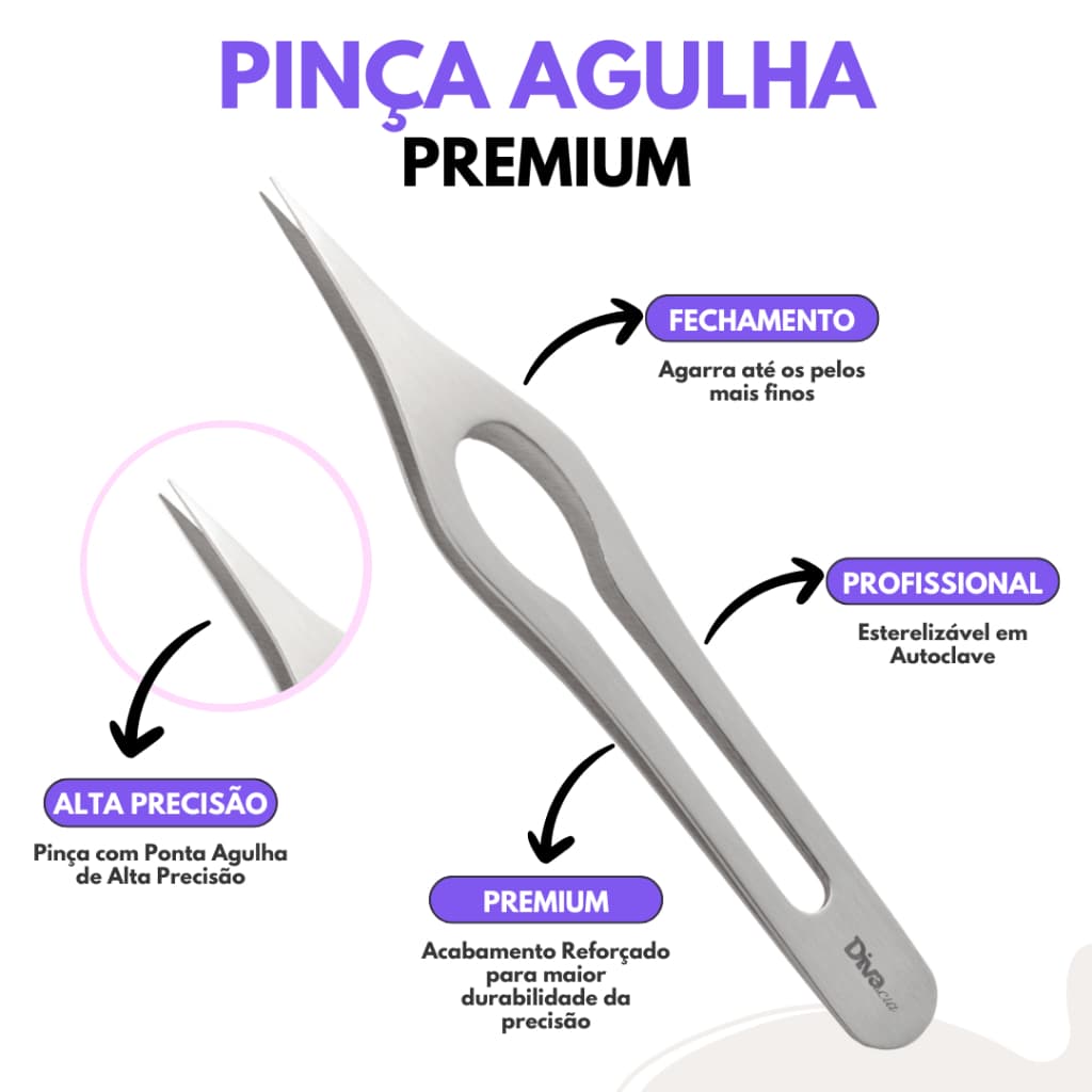 Pinça de Sobrancelhas Agulha Fina Design de Sobrancelhas Depilação Autoclavável Profissional