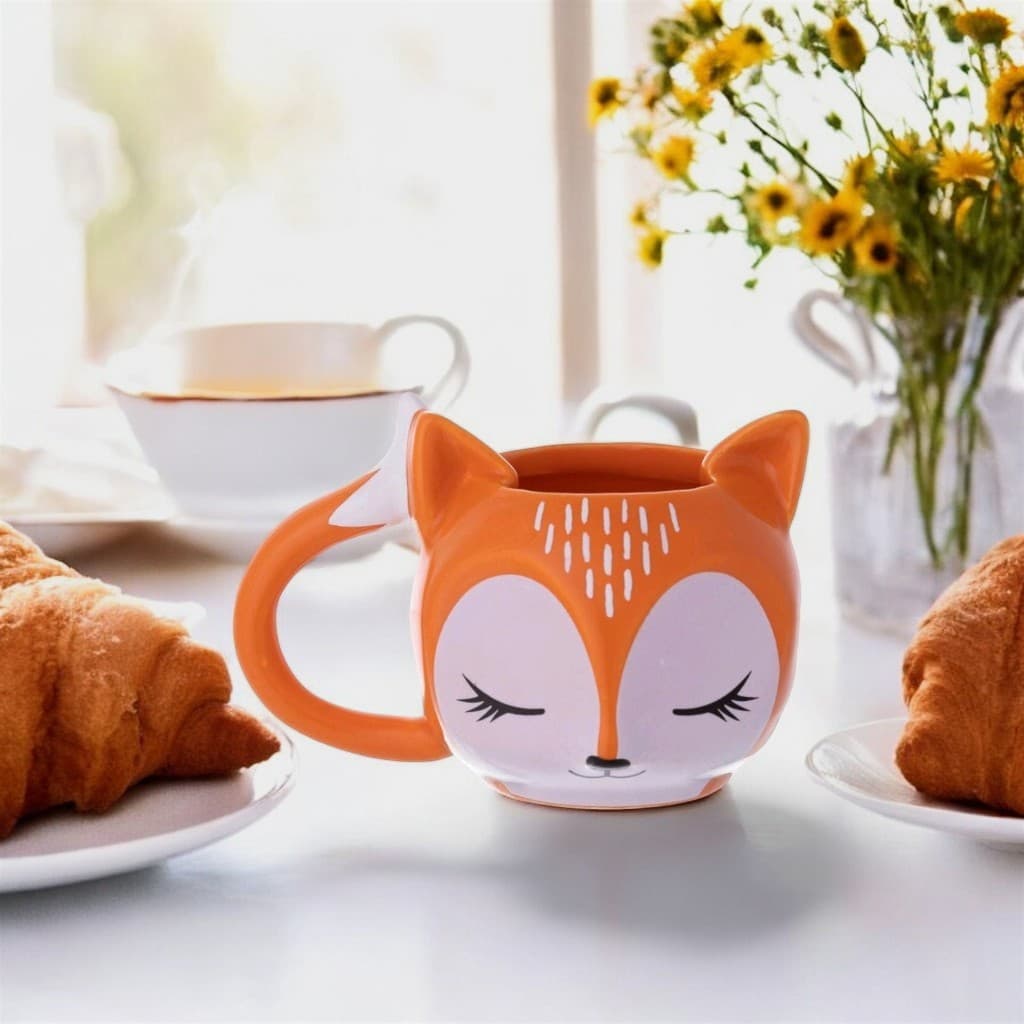 Caneca Raposa 3D Fofa 300ml Cerâmica Decorada Artesanal