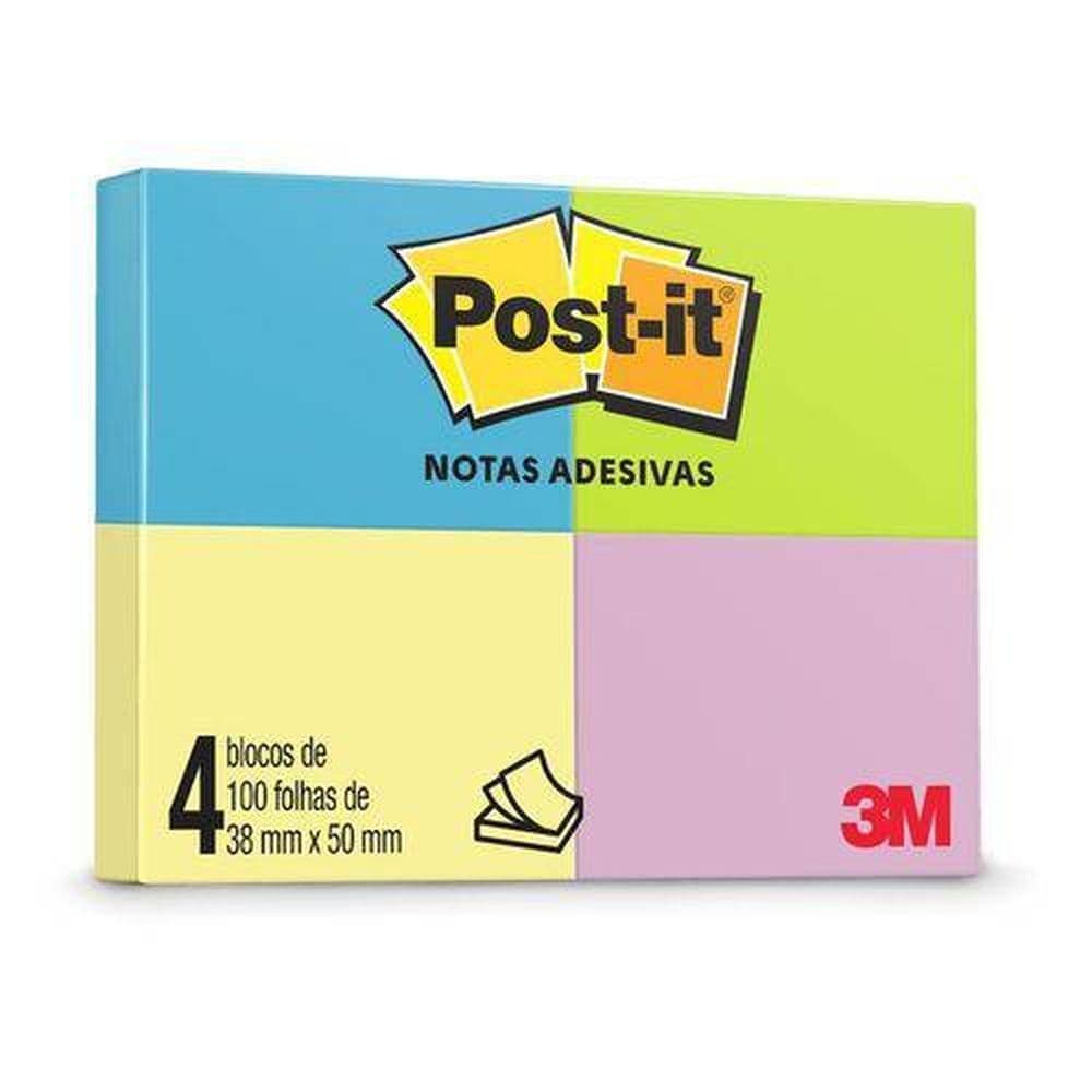 Recado Adesivo Post It C/ 4 Un 100F 38X50 653 Colorido