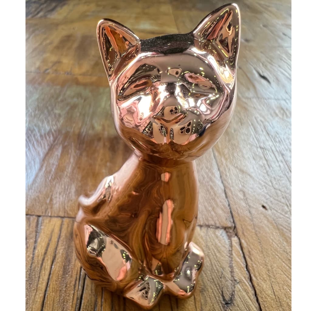 Kit 2 Gatos em Porcelana Enfeite 1 Gato Decorativo Escritório Sala Quarto estátua Decoração Gatinho Metalizado