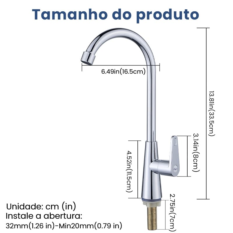 Torneira de Banheiro Lavatório/Cozinha bancada Metal & Inox