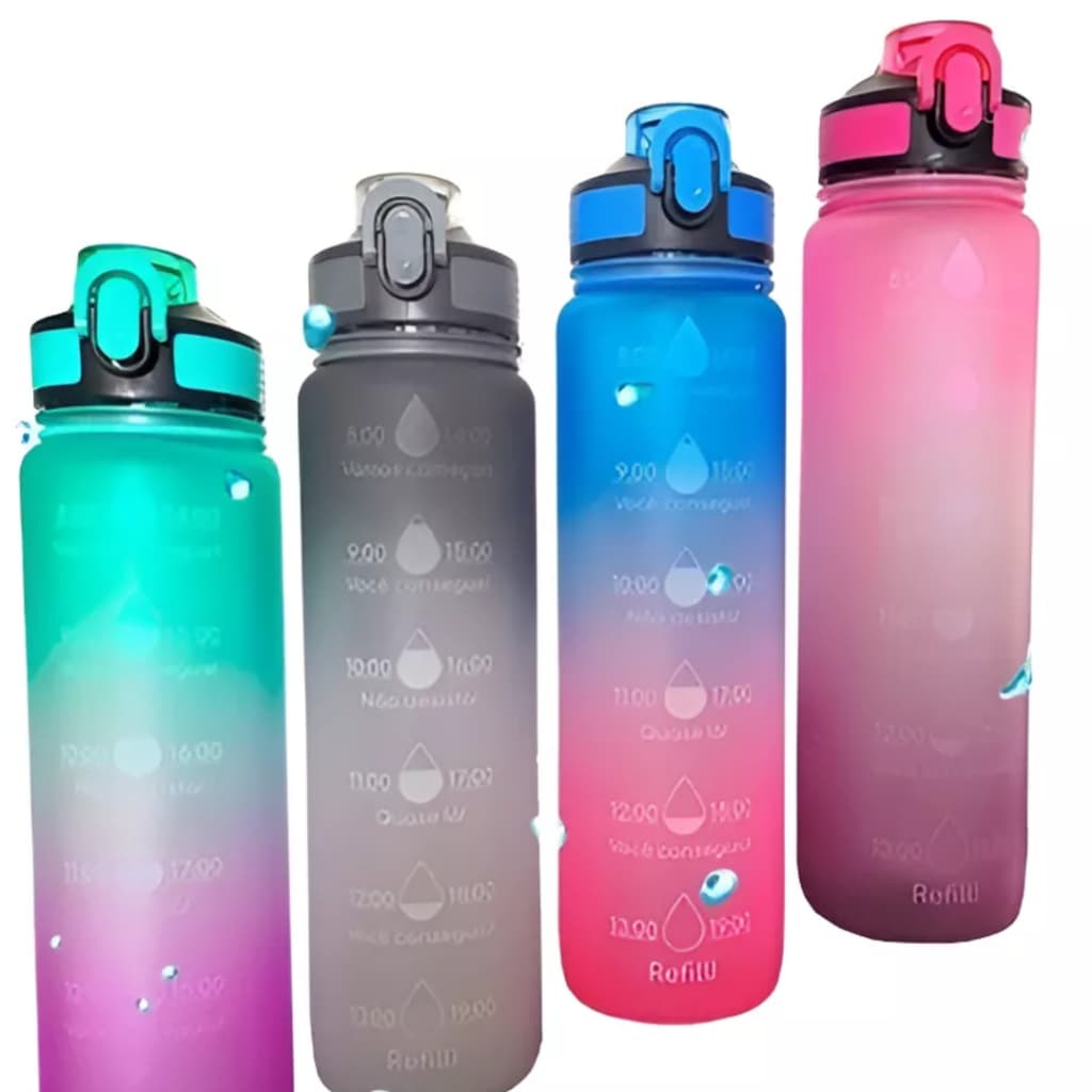 Garrafa De Água Academia Treino Com Marcador de Tempo Degrade 1000ml - Moment