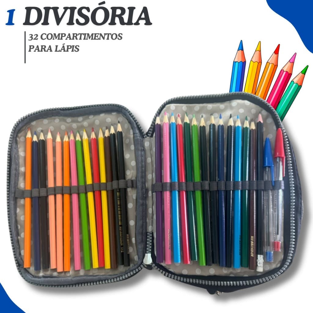 Estojo Escolar Com Divisórias Zíper Infantil