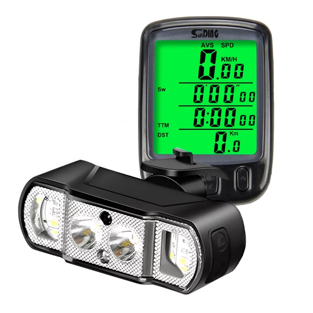 Farol Bike 6 Led Forte Alumínio USB Ciclismo Camping + Velocímetro Ciclo computador Velocímetro