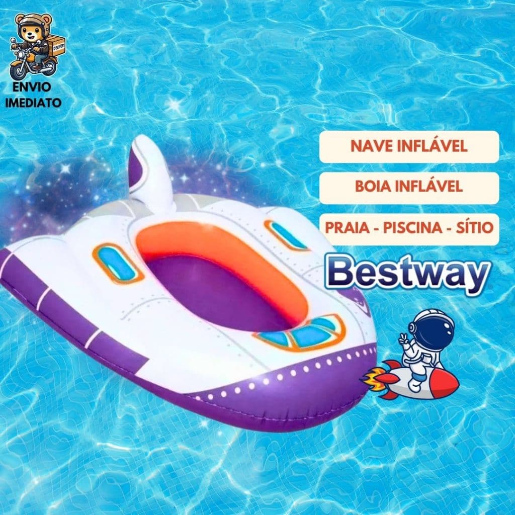 Bóia Bote Infantil Inflável Nave Espacial Praia Piscina Veiculo Aquático Sítio Verão Menino Menina