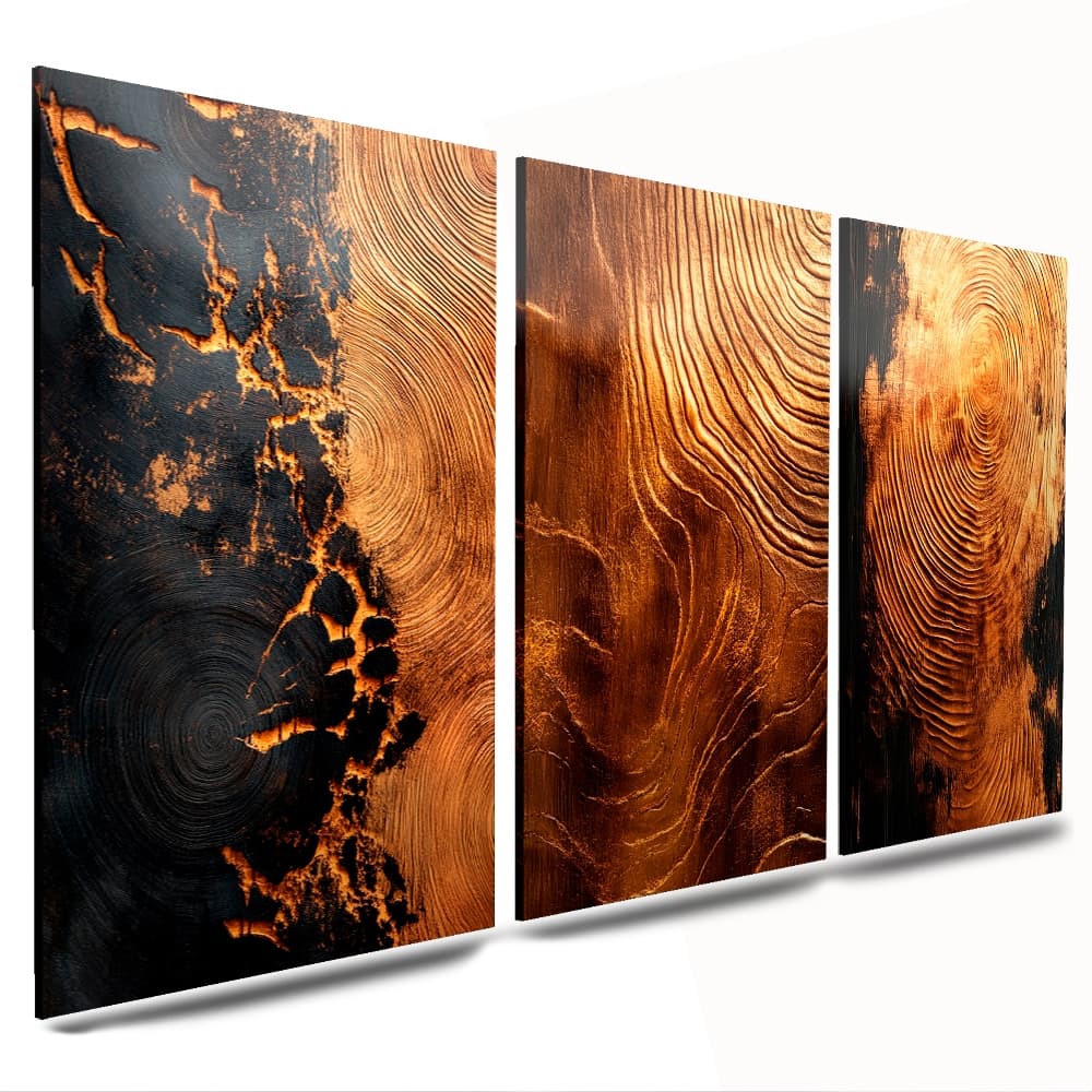 quadros decorativos abstrato 3 peças mdf dourado 50x30 sala escritorio