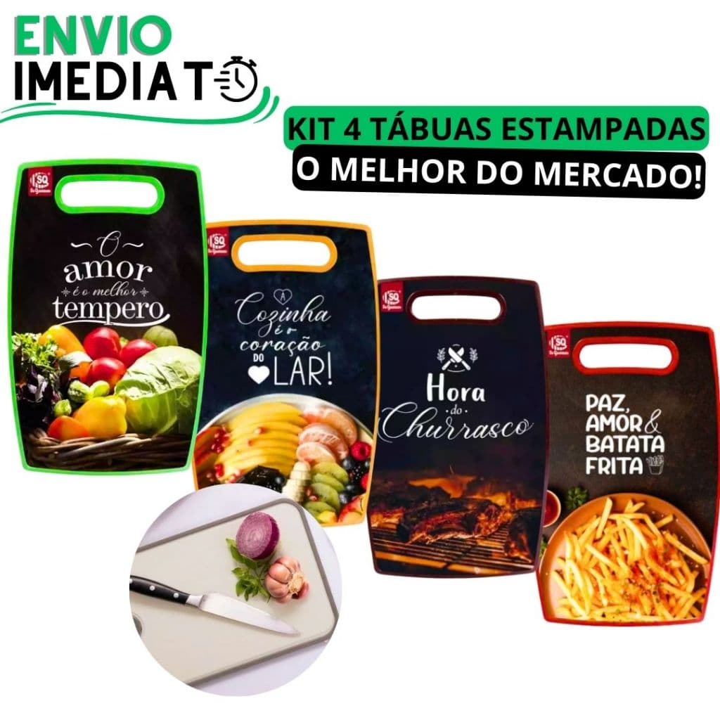KIT 4 Tábua Estampada Para Corte GRANDE 36cm de Carne Legume Fruta Verdura Para Casa Cozinha Restaurante Buffet