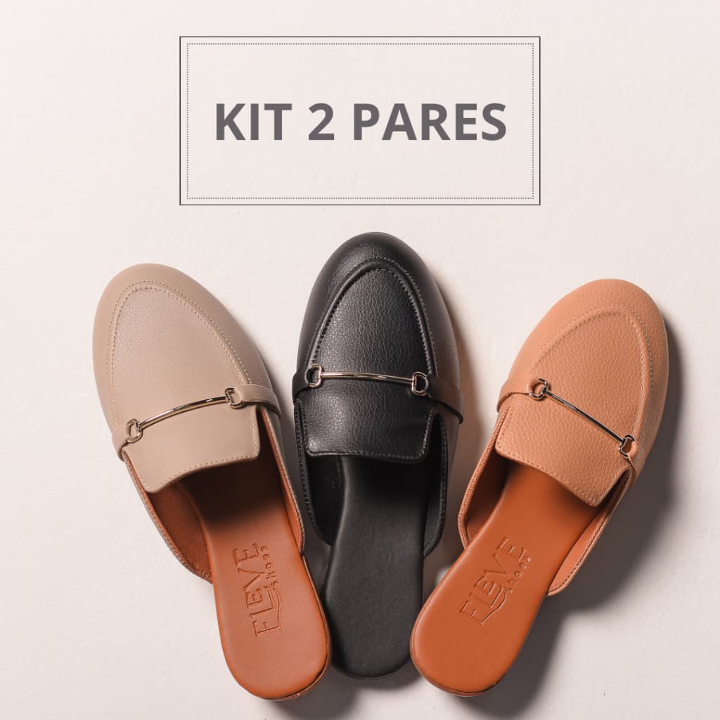 KIT 2 PARES Mule Feminino Rasteirinha Bico Redondo Corrente Super Promoção Verao