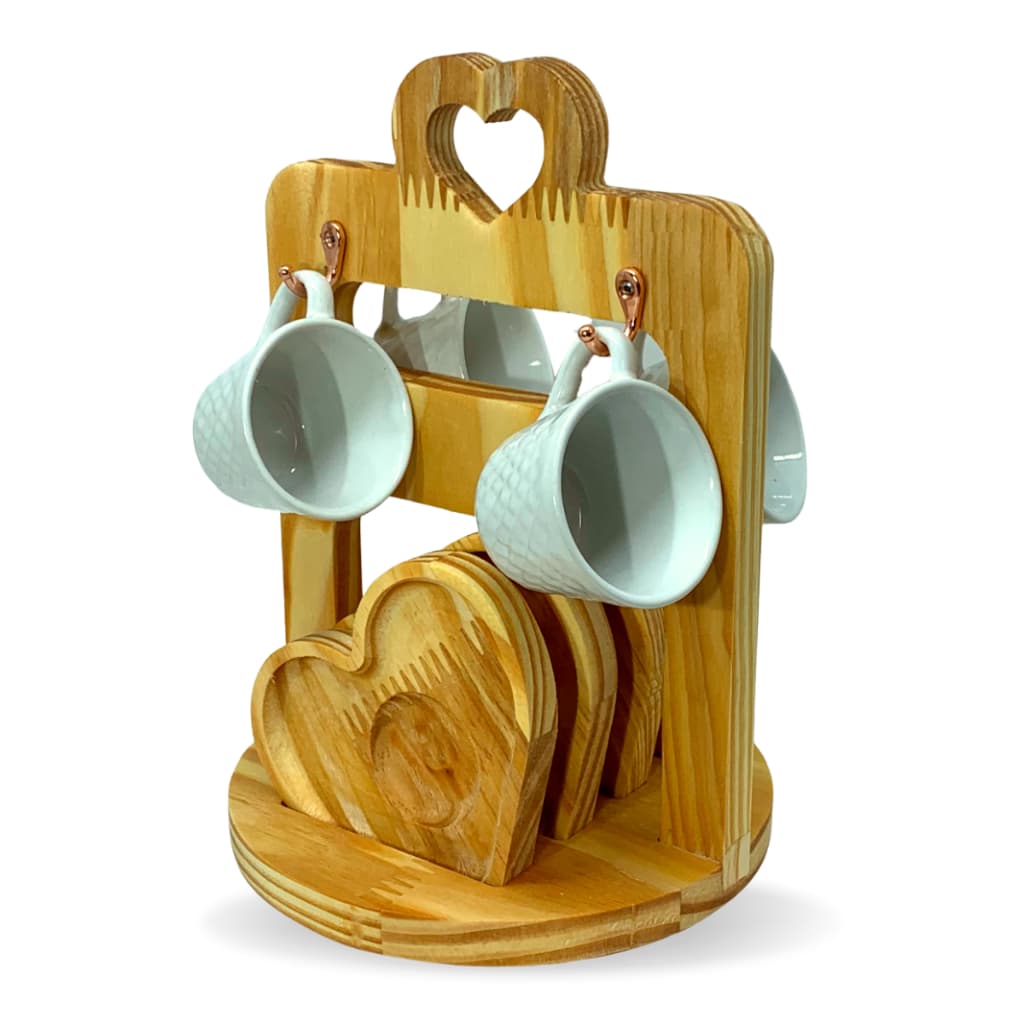 Suporte 4 Xícaras Café Porcelana Branca Kit Xicara Cafe E Pires Mesa Posta 65ml