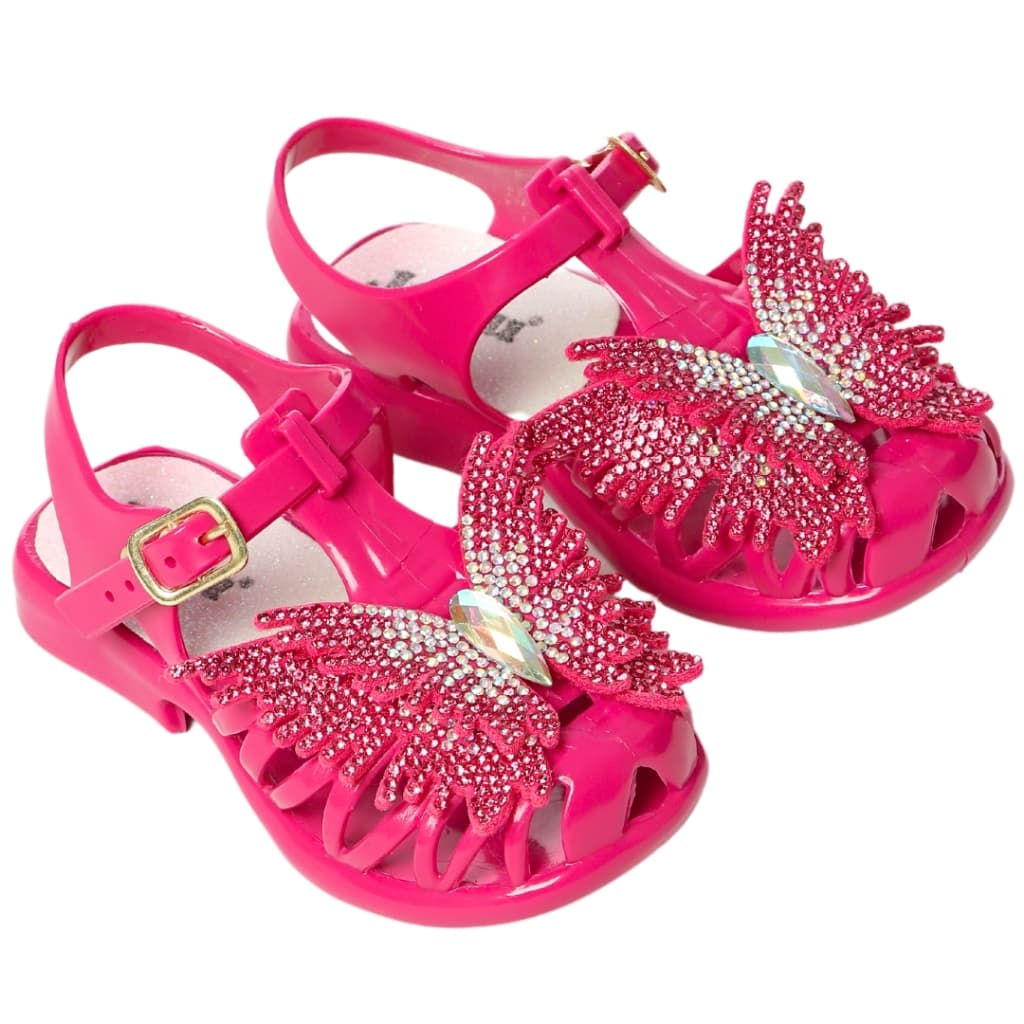 Sandália menina borboleta strass calçados infantil glitter juju shoes