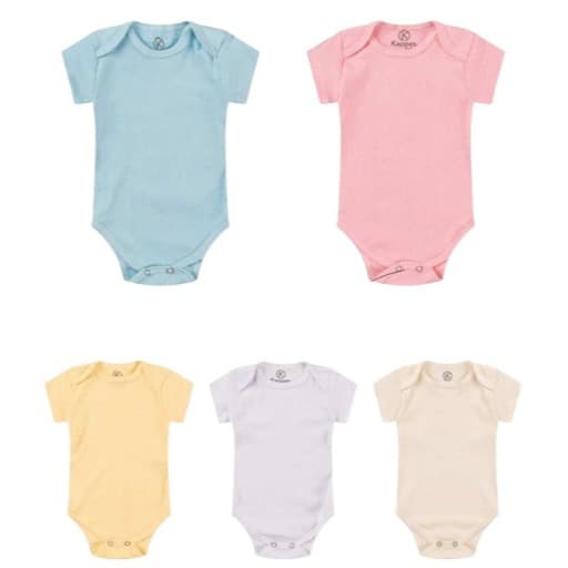 Kit Bebê 5 Body Envelope Sortido Unissex Manga Curta Verão Ribana Canelada - RN Ao GG