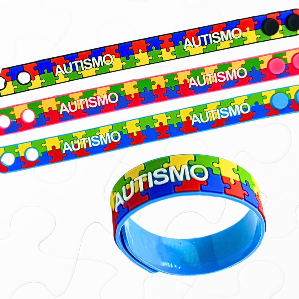 Pulseira de Identificação Autista Quebra Cabeça Autismo Pulseira Emborrachada Autismo