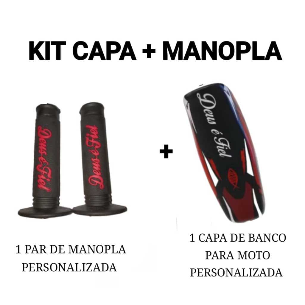 Kit Capa de Banco para Moto e Manopla Punho Luva Diamante Personalizada Deus é Fiel