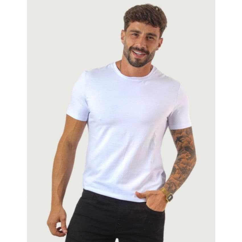Camiseta Casual Classica Basica Em Malha Peruana Masculina