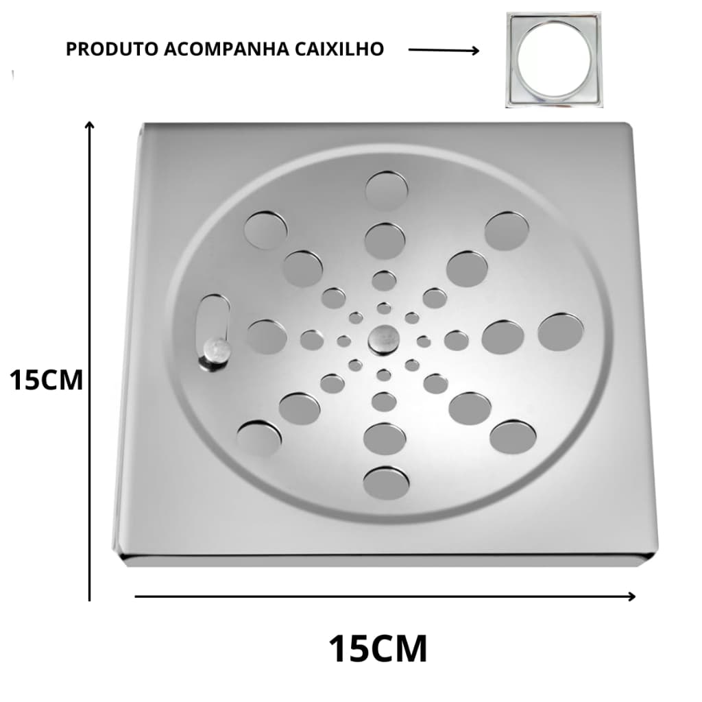 Grelha Ralo Quadrado 15x15 + Porta Grelha Caixilho Inox