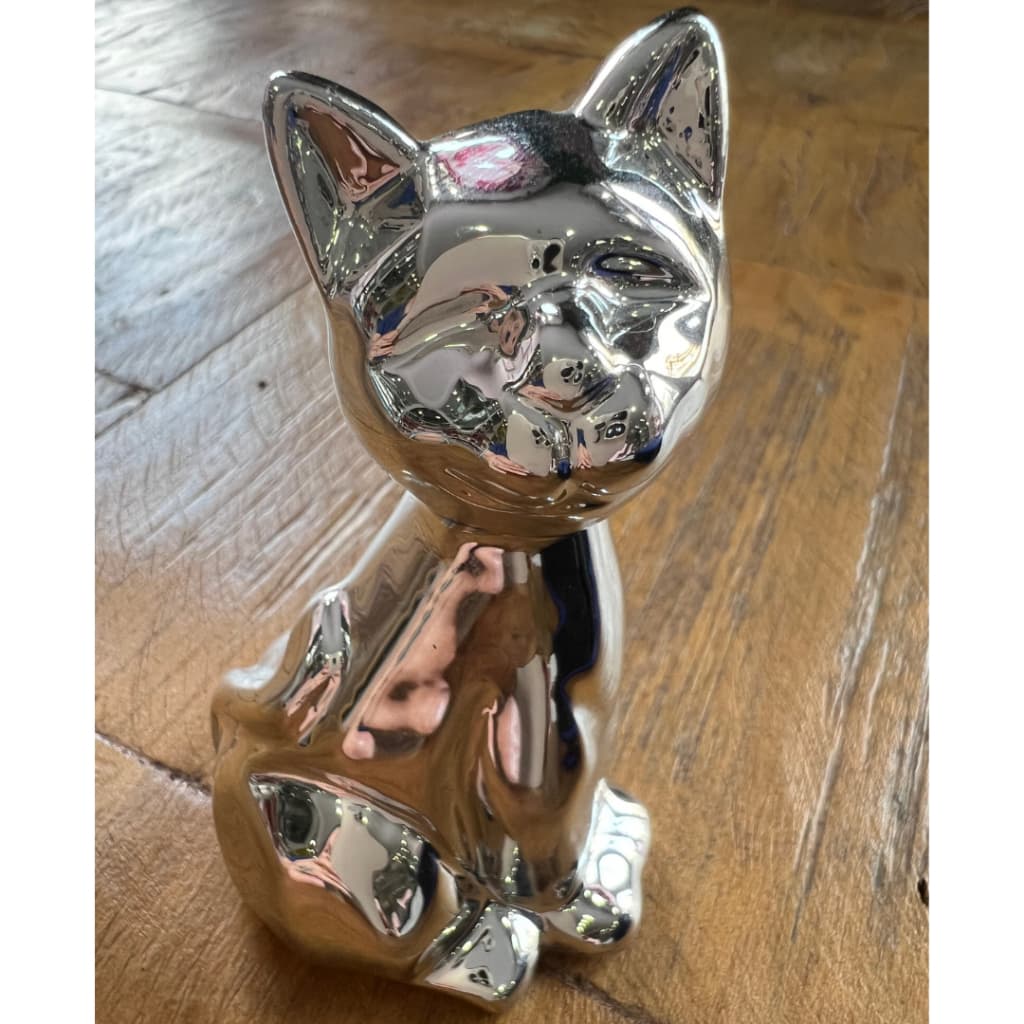 Kit 2 Gatos em Porcelana Enfeite 1 Gato Decorativo Escritório Sala Quarto estátua Decoração Gatinho Metalizado