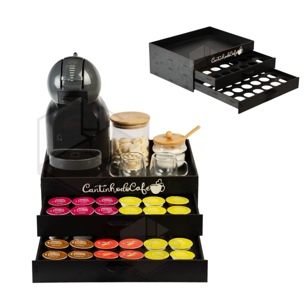 Bandeja Porta 48 Capsula Suporte 2 Gaveta Embutida Dolce Gusto 3 Corações Nespresso Cantinho do Cafe