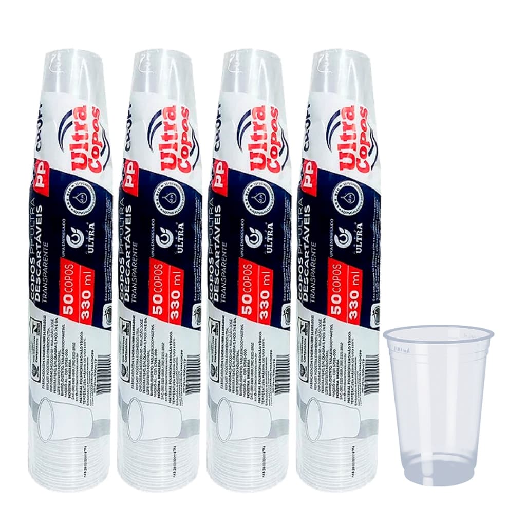 COPO 330ML DESCARTÁVEL LISO CHOPP SUCO PP COM 50-200 UNIDADES