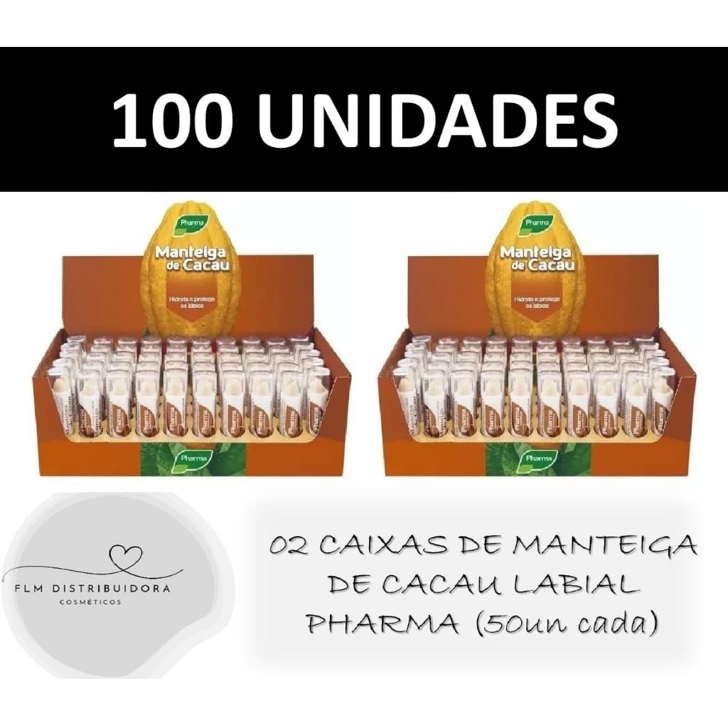 02 Caixas Manteiga de Cacau Bastão Tradicional 3,5g - Pharma: Proteção e Hidratação Duradoura (100 unidades)