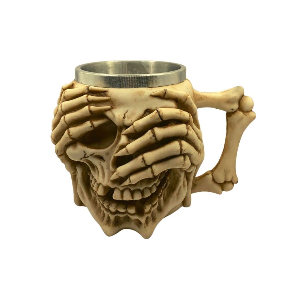 Caneca Crânio Caveira Skull Sábia Cega Decorativo Resina