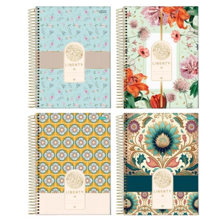 Caderno Universitário 160Fls Capa Dura Espiral Liberty Floral
