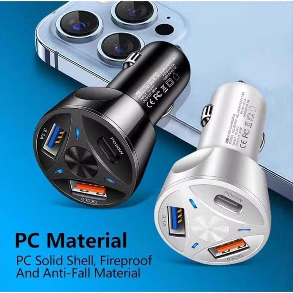 Carregador Turbo Veicular 3 Portas - Carregador USB Para Carros Turbo - Envio Imediato