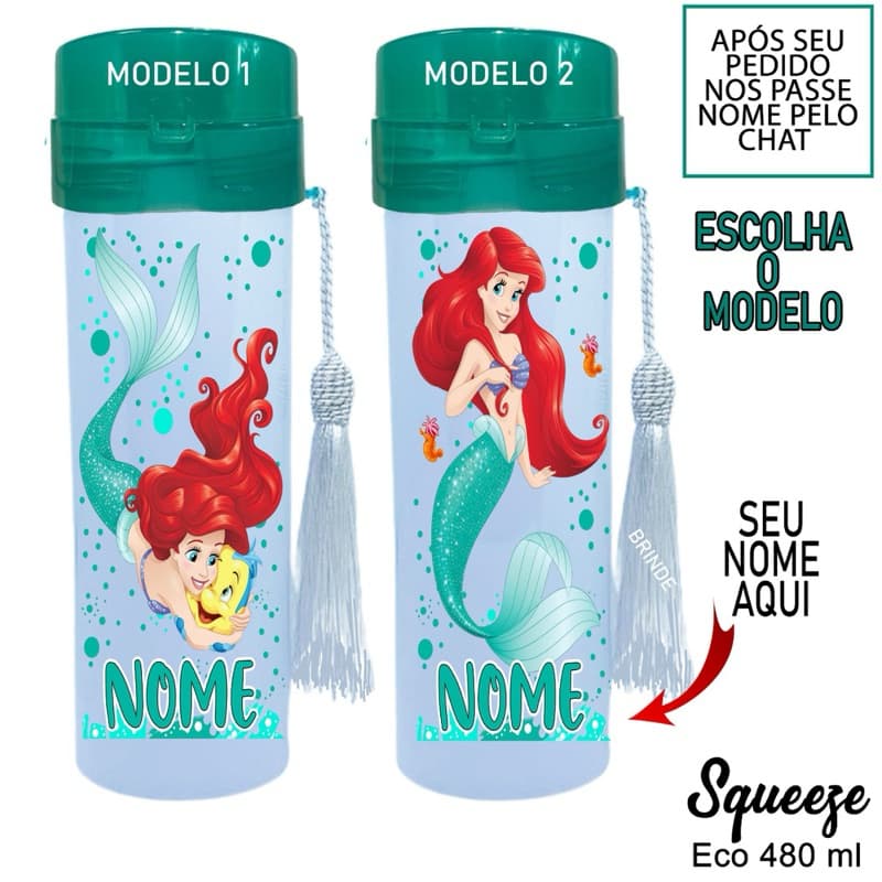 garrafa acqua bio eco tema sereia com nome