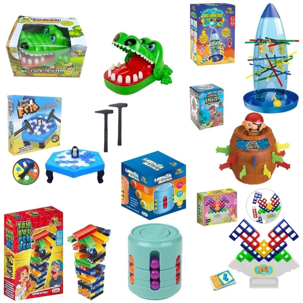 Combo7 jogos tira varetas,tombou perdeu,lata magica,quebra gelo,pula pirata,crocodilo,equiliblocos