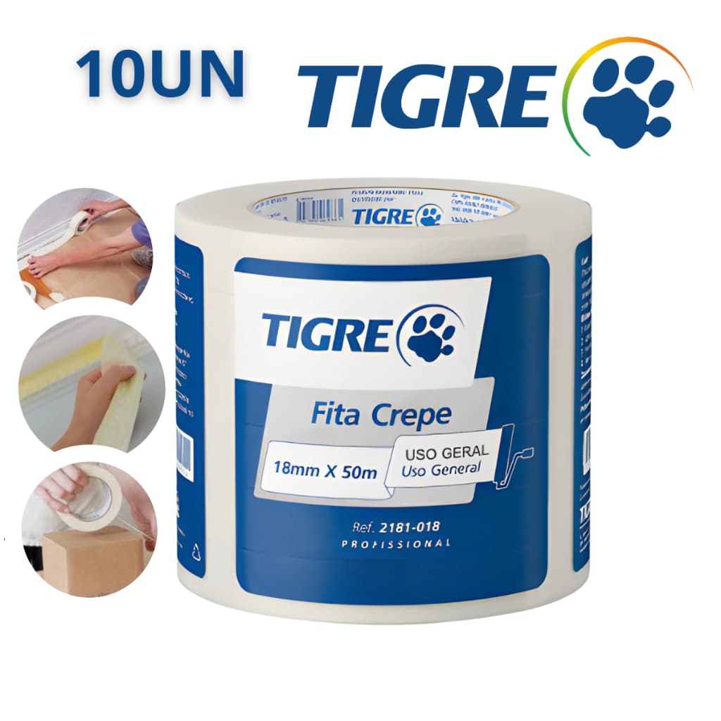 Fita Crepe Kit 10 Unidades Fina Branca Fita Pintura Tigre Uso Geral Fita Parede Fita Crepe Pintura