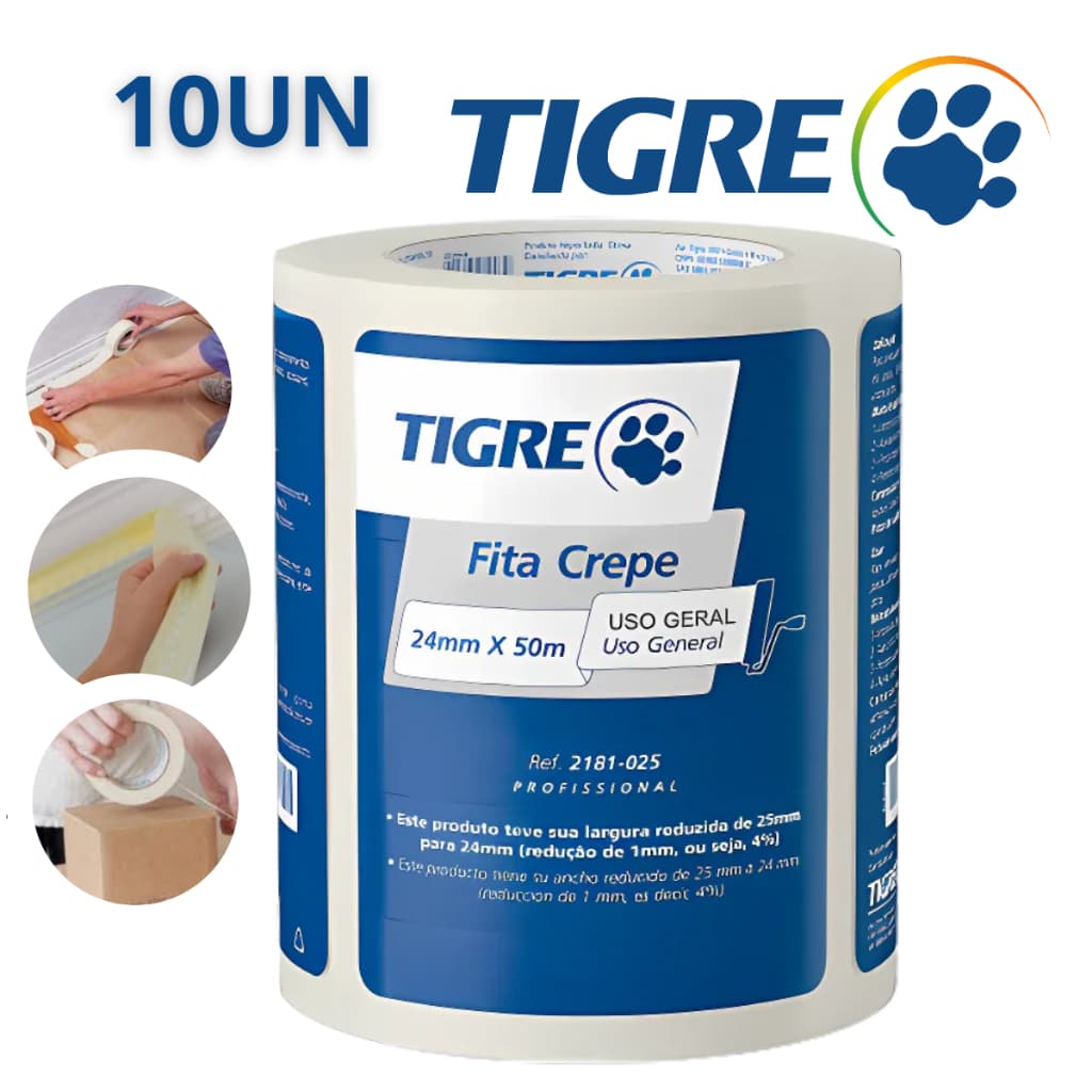 Fita Crepe 24x50 Kit com 10 Unidades Fita Media Tigre Uso Geral Fita de Pintura Fita Artesanato Crep