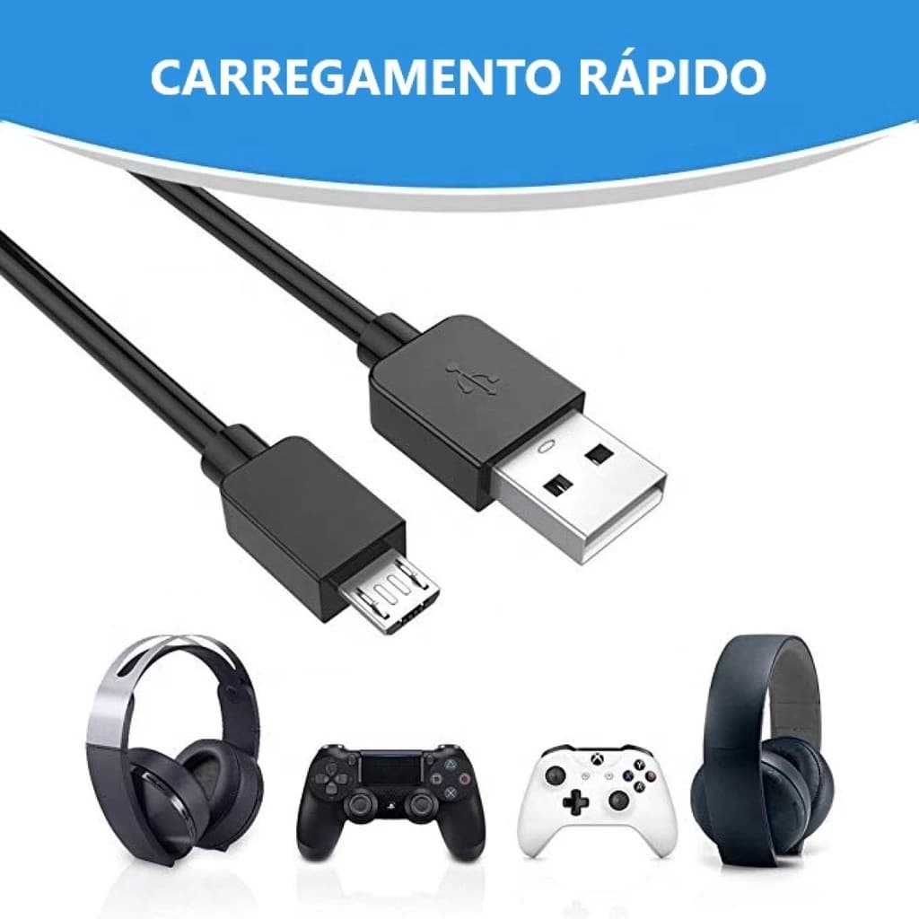 Cabo Carregador Controle Ps4 playstation 4 Play 4 V8 Micro Usb  2 METROS Carregamento Rápido