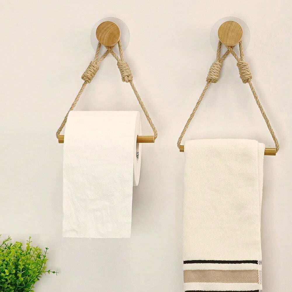 Suporte Para Papel Higienico ou Toalha Chique Amadeirado com Gancho Banheiro Ou Cozinha