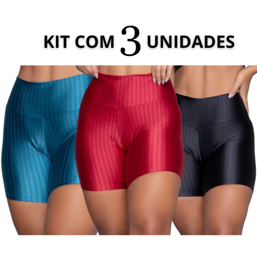 Kit 3 Shorts Legging 3D Plus Size Meia Coxa Academia Shortinho Leg Fitness