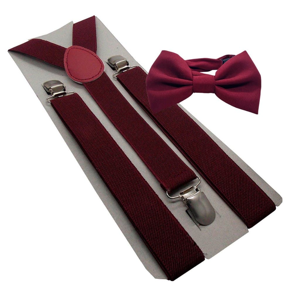 Kit Suspensório + Gravata Borboleta Marsala Unisex Adulto Juvenil