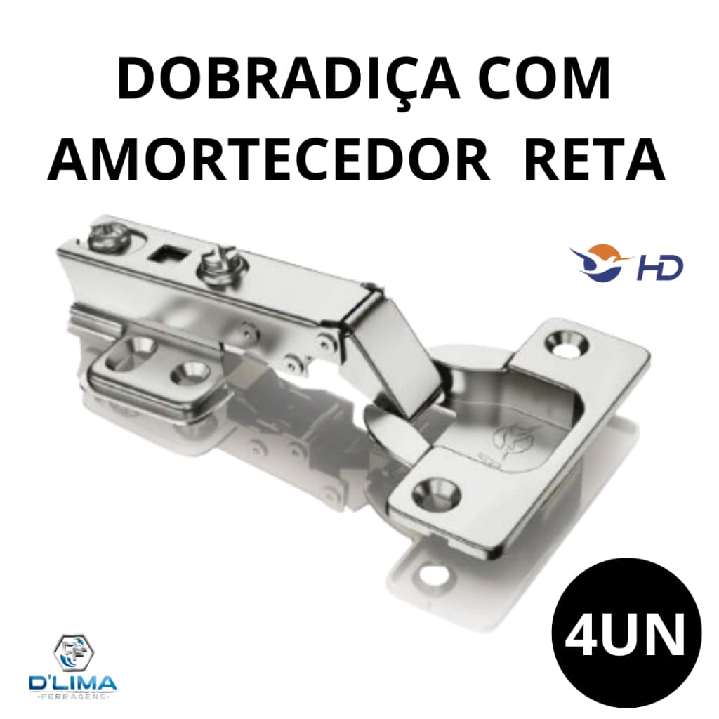 Kit 4 Dobradiças Reta Com Amortecedor Calço Fixo 35mm Armário Moveis Portas