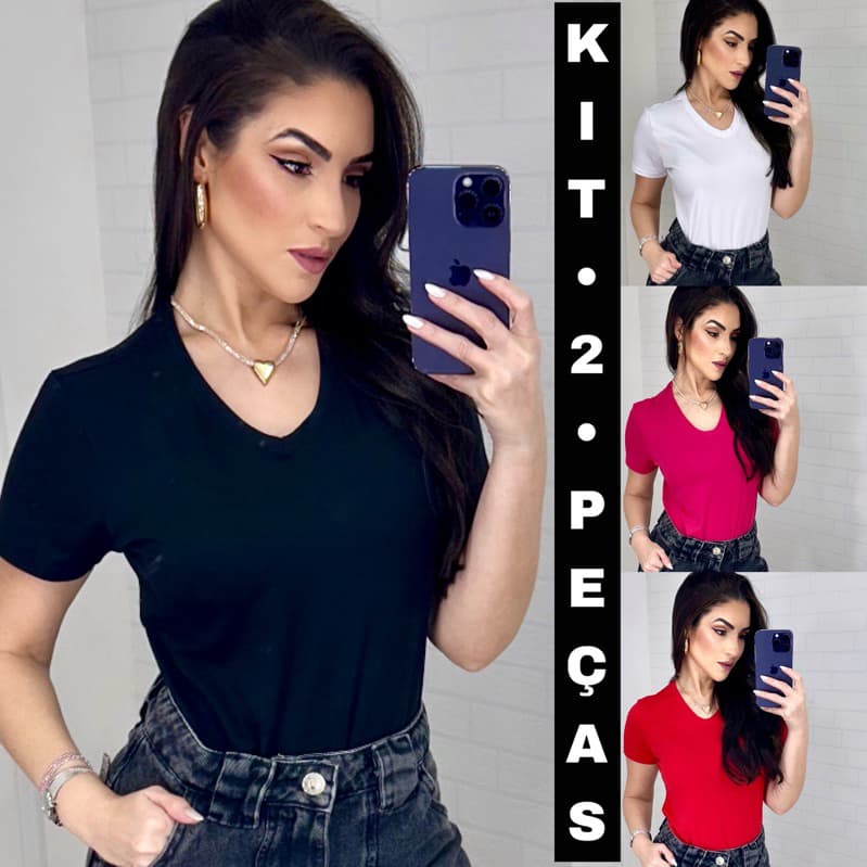 Kit 2 Blusas Femininas Suede  Premium Casual Moderna Gringa Basico Manguinha