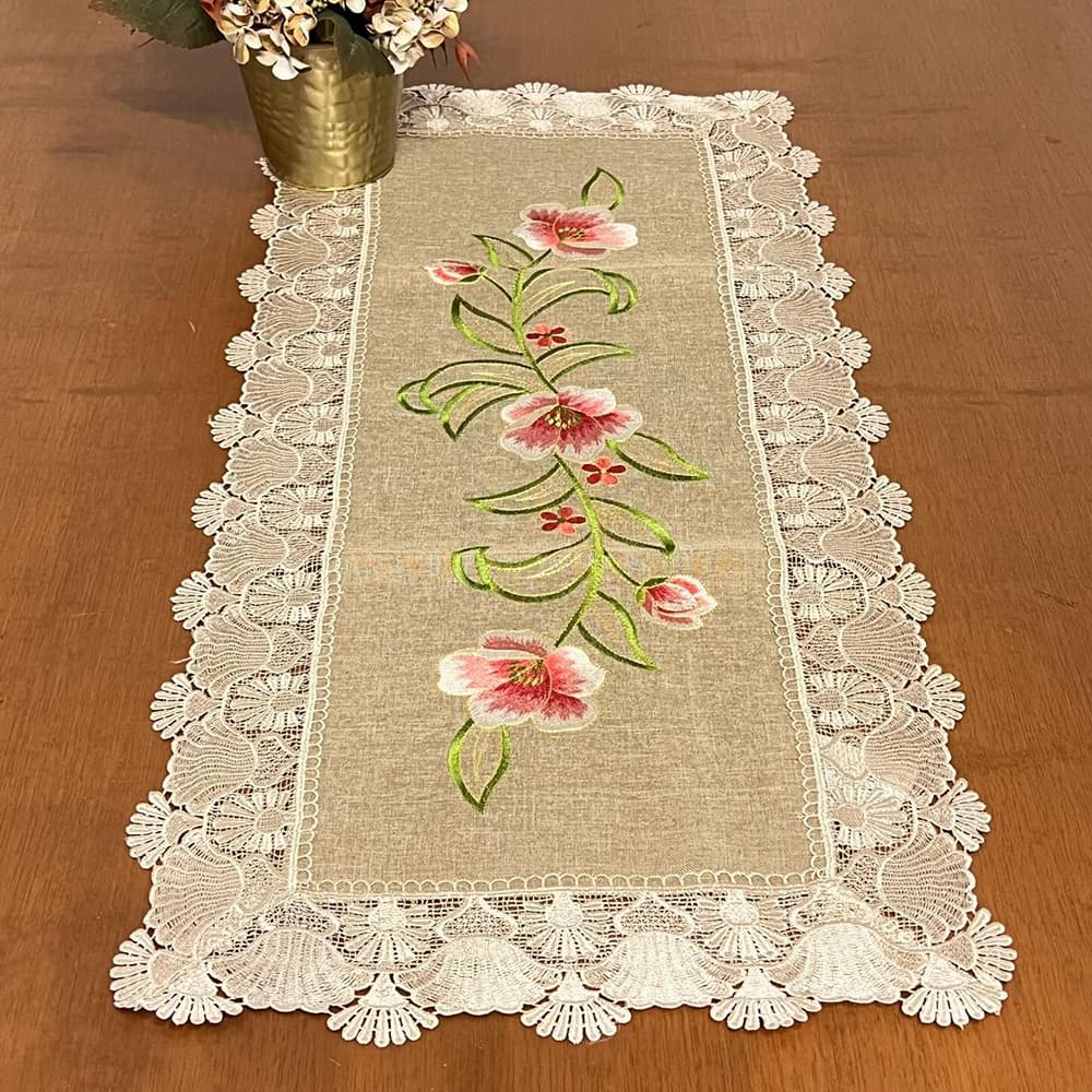 Caminho de Mesa Trilho Bordado Floral com Guippir Elegance Romance 90cm