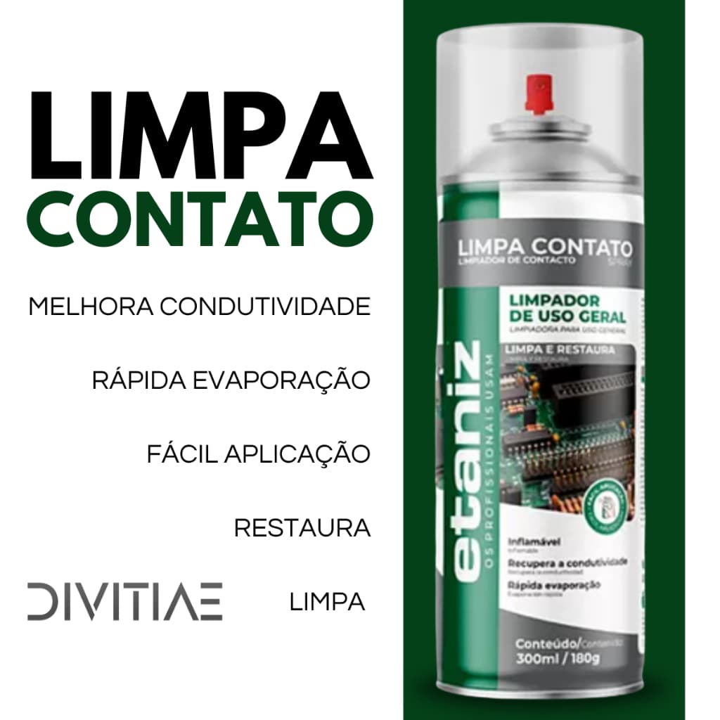 Limpa Contato Spray Etaniz 300ml – Secagem Rápida, Alta Precisão p/ Placas Eletrônicas, Resíduo Zero