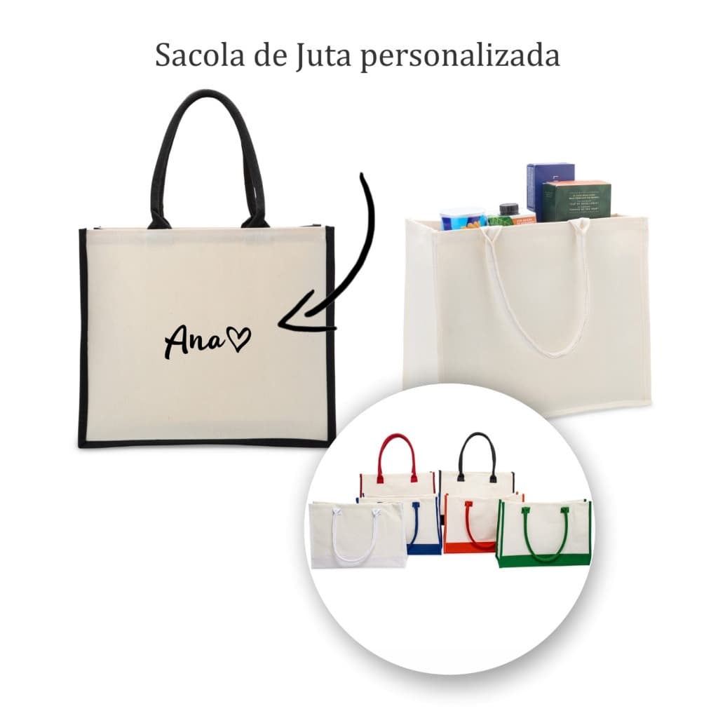 Sacola piscina ou praia de juta personalizada com nome