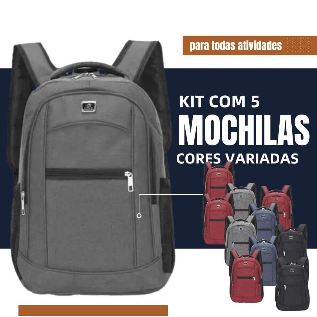 Kit 5 Mochila Unissex Notebook Resistente Água Viagem Escola