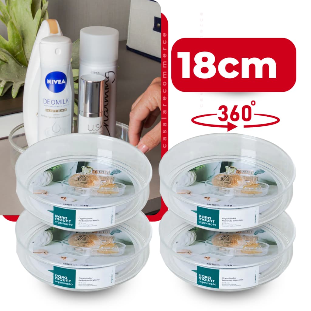 Organizador Giratório Acrílico C/4 18cm Paramount Maquiagem Cosméticos Banheiro Quarto