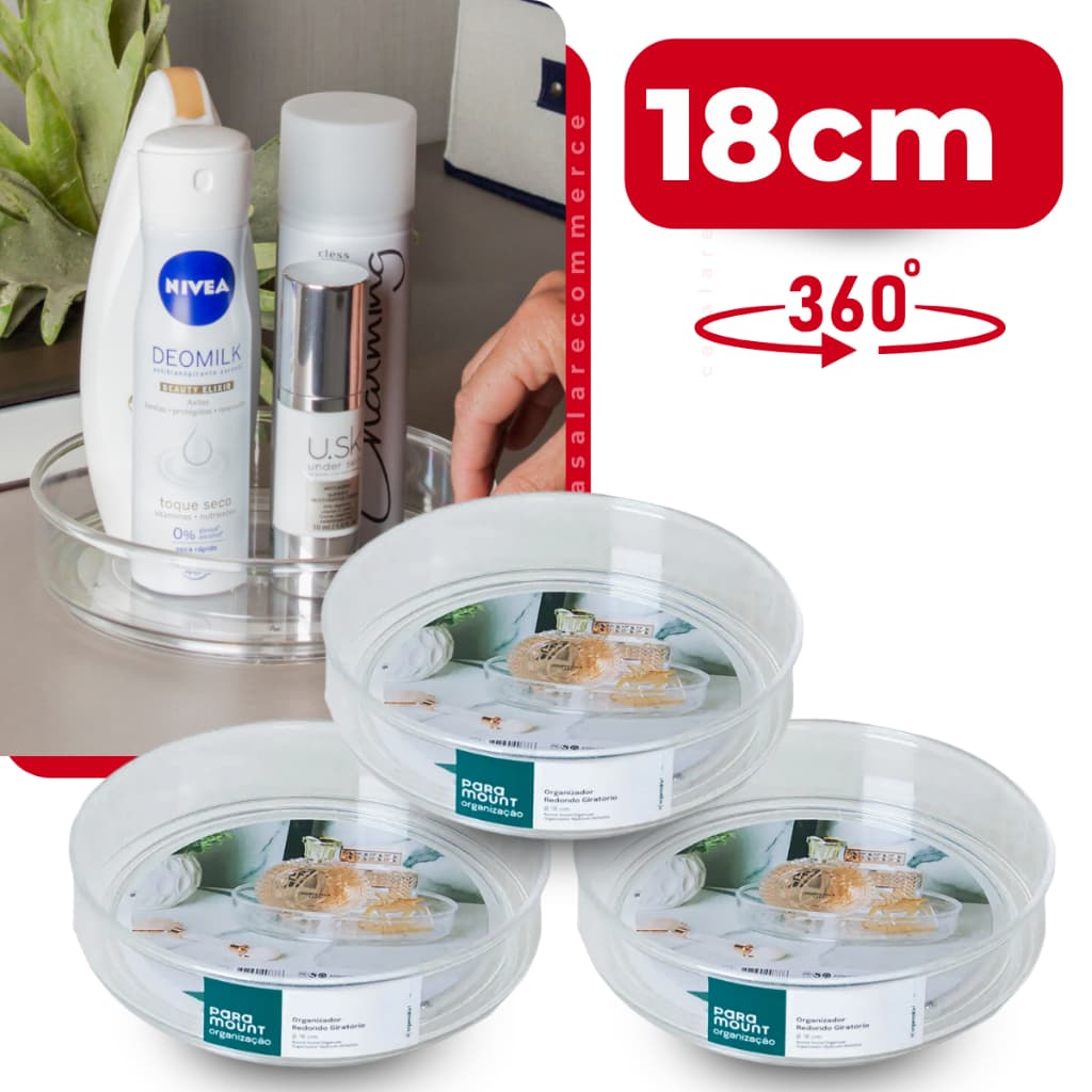 Kit C/3 Organizador de Maquiagem Acrílico Paramount 18cm Cosméticos Perfumes