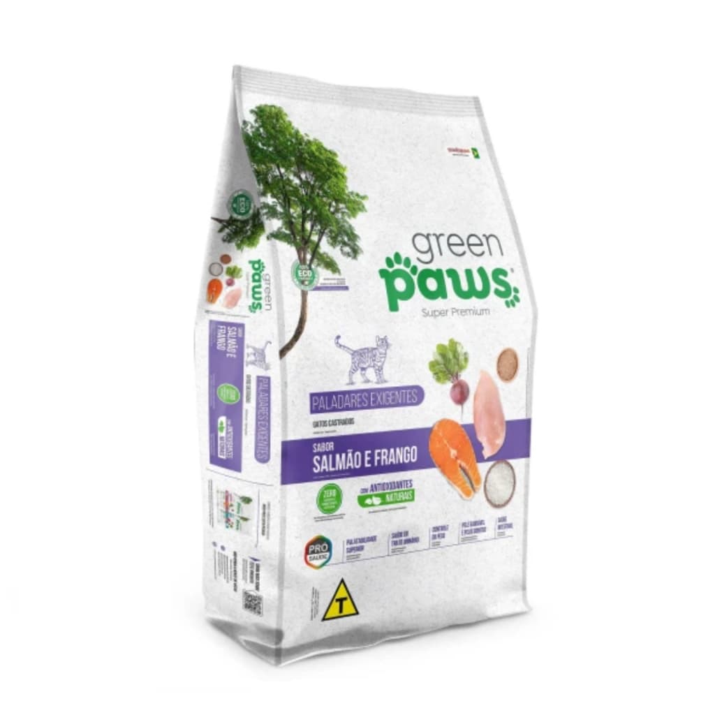 Ração Green Paws Super Premium  - Gatos Castrados - Paladares Exigentes - Sabor Salmão e Frango 1,5kg