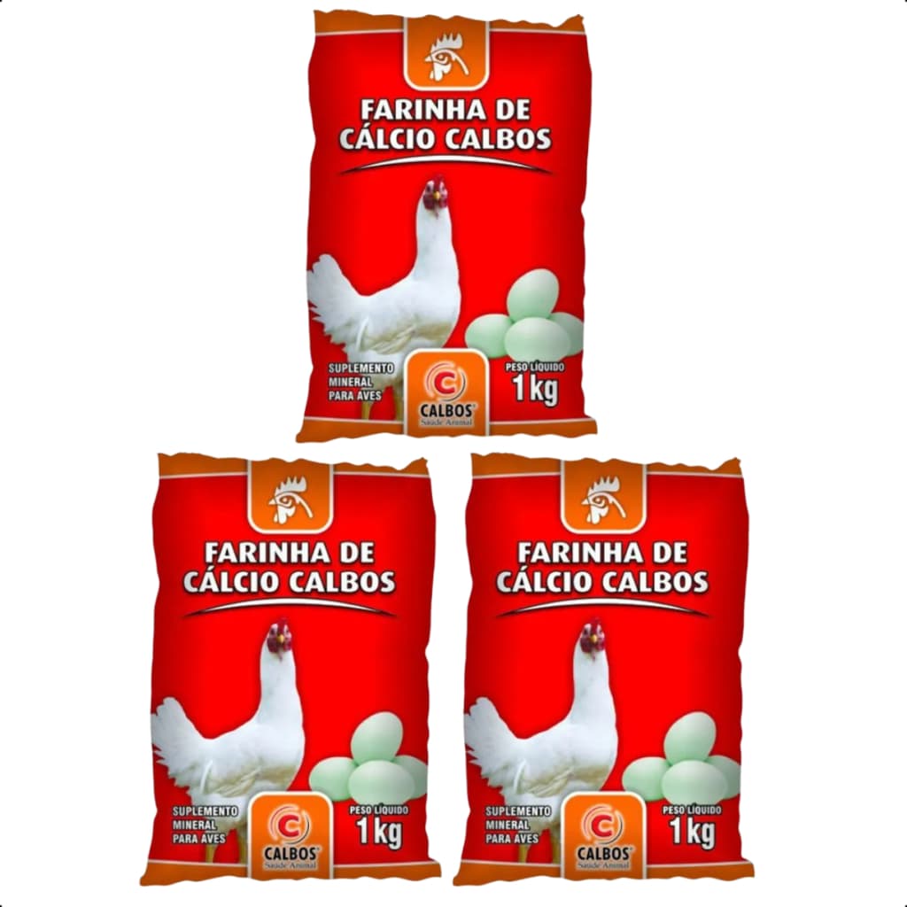 KIT 3 FARINHA DE CÁLCIO CALBOS 1 KG AVES OVOS E ENGORDA