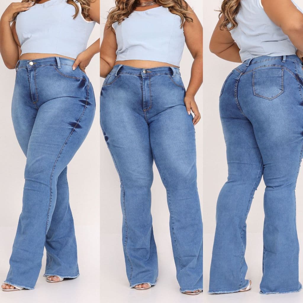 calça flare clara feminina jeans com elastano levanta bumbum cintura alta